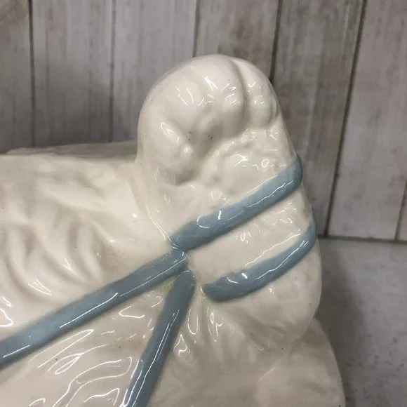 Big White Persian Kitty Cat Playing w/ Blue Yarn - Picture 6 of 11